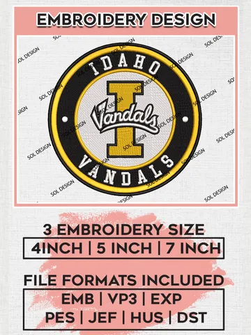 NCAA Idaho Vandals Round Logo Embroidery, NCAA Idaho Vandals Logo Embroidery files, NCAA Teams, Machine embroidery designs, Digital Download $6.99