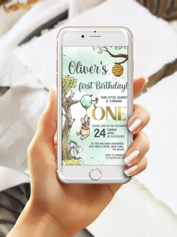 Classic Winnie Pooh Baby Birthday Invitation; Winnie Pooh Baby Birthday ; Greenery Baby Birthday; Honey Bear Birthday; Winnie Pooh wp5 $12.78
