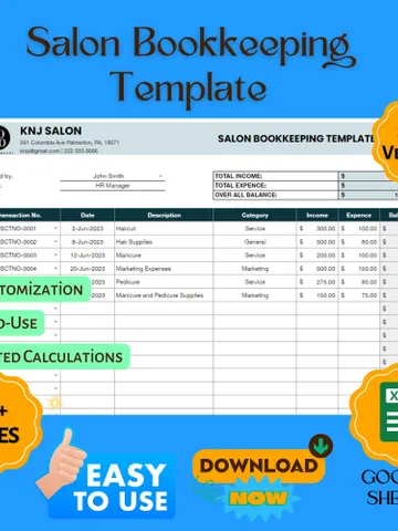 Salon Bookkeeping Template, Editable Google Sheets, Easy to Use, Digital Download for Hair Stylists, Salon Owners, Beauty Professionals $5.90