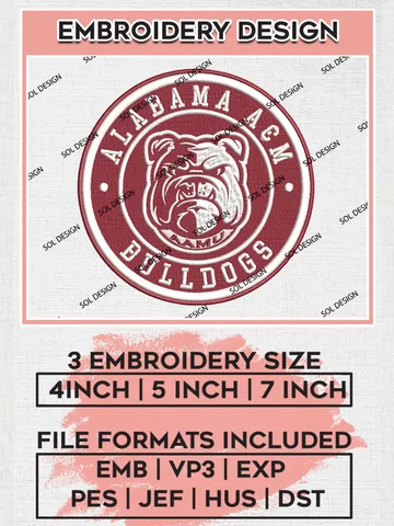 NCAA Alabama A&M Bulldogs Round Logo Embroidery, NCAA Alabama AM Bulldogs Logo Embroidery files, NCAA Teams, Machine embroidery designs, Digital Download $6.99