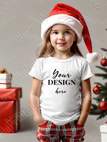 Girl Shirt model Mockup JPG Christmas lifestyle model shirt mockup, White tshirt mock up flat lay. t shirt mockup digital Instant download $2.44