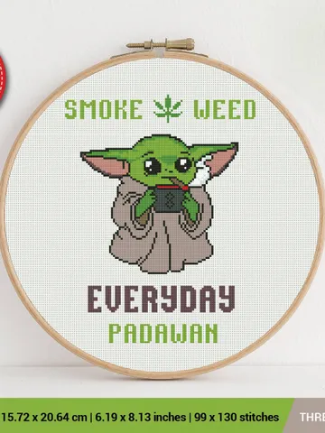 Yoda Smoke Weed Cross stitch pattern | Embroidery Pattern | Instant Download | Embroidery Designs $5.94