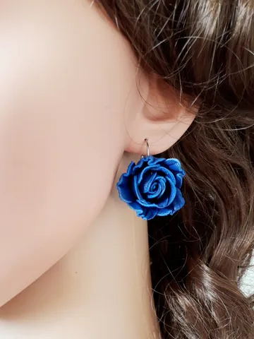 Blue rose leather earrings for her, Leather jewelry, 3rd anniversary gift for wife,art 9 $40.00