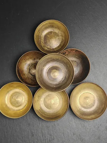 Gandhanra Old Tibetan Buddhist Water Offering Bowls,Yonchap Bowls,1 Set of 7 Bowls,Offerings in Monastery,40 Years Old,2.4" × 0.8" $299.99