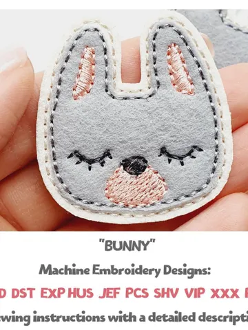 ITH Bunny Brooch Embroidery Design, Felt Rabbit Applique Pattern for Pin Making, 4x4 Hoop DIY Felties File $3.00