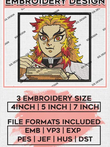 Kyojuro Rengoku Embroidery File, Kimetsu no yaiba Anime Embroidery Design, Demon Slayer Character Machine Embroidery Pes Files EMB_ANIME_112