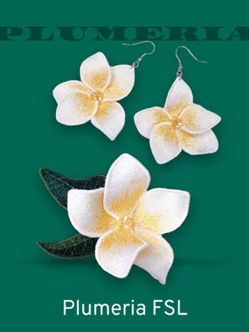 Plumeria brooch and earrings FSL machine embroidery designs Free standing lace embroidery pattern 3D flower embroidery motif Flower FSL $9.24