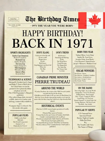 Back in 1971 CANADA | 54th Birthday Newspaper Sign Canadian | 1971 Birthday Poster | 54th Birthday Gift | 54 years ago back in 1971 $7.00