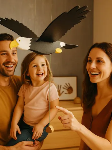 Handmade Wooden Eagle Mobile – Natural Flying Bird Toy for Kids Room or Nursery, Eco-Friendly Animal Decor, Gift for Children or Bird Lovers