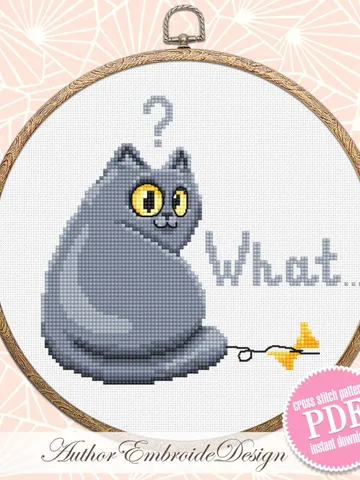 What? Cat cross stitch pattern PDF download Funny cat embroidery, Cute cat pattern digital PDF, Small cross stitch chart Cat lover gift #K26 $4.20