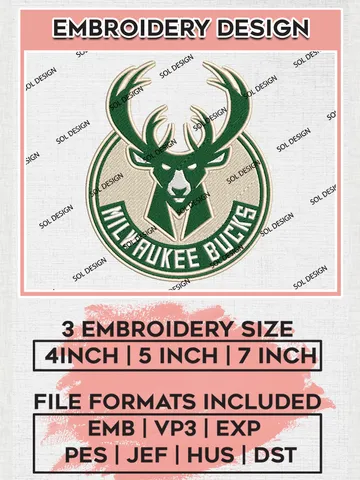 NBA Milwaukee Bucks Logo Embroidery Design, NBA Milwaukee Bucks Machine Embroidery Files, NBA Machine Embroidery Design, Machine Embroidery Design, Digital Download $6.99