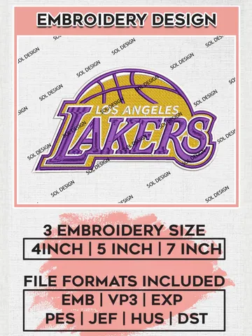 NBA Los Angeles Lakers Logo Embroidery Design Files, NBA Los Angeles Lakers Machine Embroidery Designs, NBA Machine Embroidery Designs, NBA Embroidery Designs, Machine embroidery Files, Digital Download $6.99