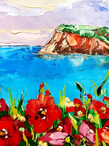 Poppy Painting Tuscany Original Art Seascape Oil Painting Impasto Small Artwork 8х8 Tuscan Serenity Original Gifts Impasto Oil Painting $90.00