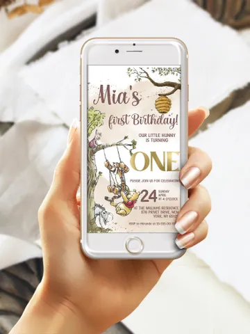 Classic Winnie Pooh Baby Birthday Invitation; Winnie Pooh Baby Birthday ; Greenery Baby Birthday; Honey Bear Birthday; Winnie Pooh wp6 $12.78