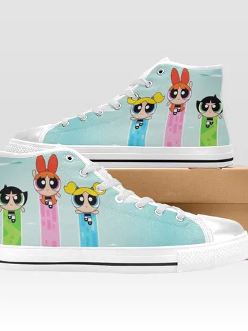 Powerpuff Girls Shoes, High-Top Sneakers, Handmade Footwear $59.97