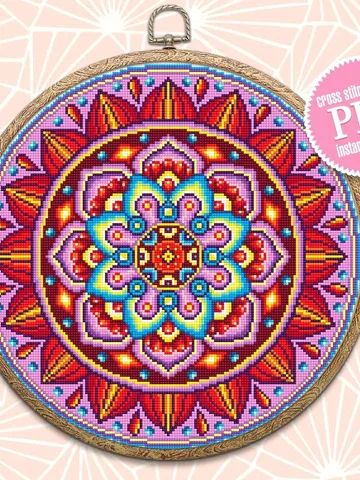 Bright mandala cross stitch pattern download PDF, Mandala ornament cross stitch chart, Modern beginner stitch, Colorful awesome pattern #M93 $4.30
