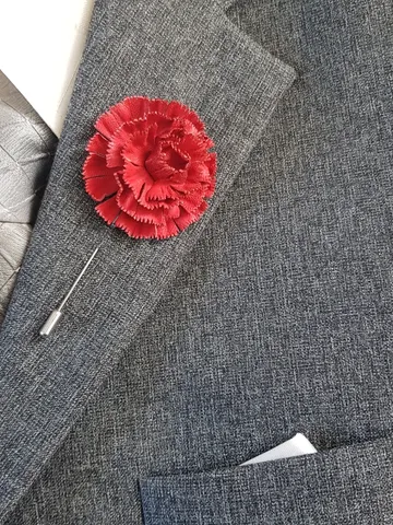 Red carnation men's lapel pin Leather boutonniere for him 3rd anniversary gift $50.00