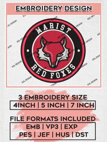 NCAA Marist Red Foxes Round Logo Embroidery, NCAA Marist Red Foxes Embroidery Design files, NCAA Teams, NCAA Machine embroidery designs, Digital Download