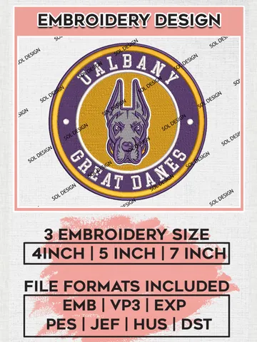 NCAA UAlbany Great Danes Round Logo Embroidery, NCAA UAlbany Great Danes Team Logo Embroidery files, NCAA Teams, Machine embroidery designs, Digital Download $6.99