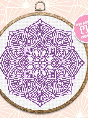 Mandala cross stitch pattern download PDF Monochrome cross stitch chart Modern mandala ornament digital PDF, Mandala hand embroidery PDF #M6 $4.60