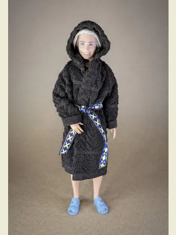 Brown terry bathrobe with a hood for 12 inch fashion male doll $27.00