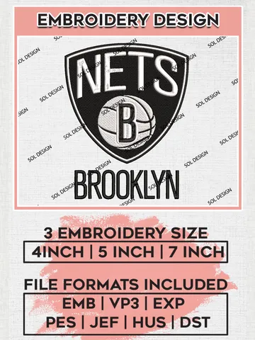 NBA Brooklyn Nets Logo Embroidery Design, NBA Brooklyn Nets Machine Embroidery Files, NBA Machine Embroidery Design, Machine Embroidery Design, Digital Download $6.99