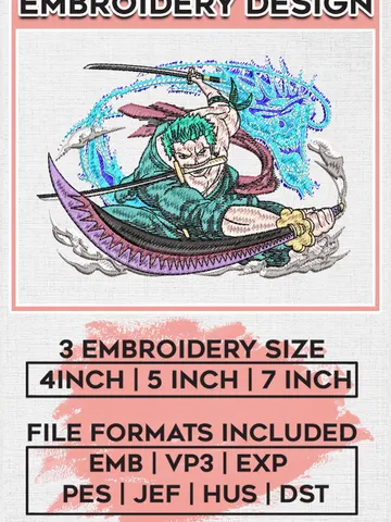 One piece Zoro embroidery design, One piece embroidery file, Anime Embroidery, Digital download
EMB_ANIME_227 $6.99