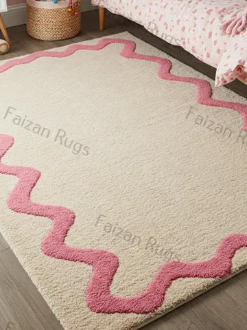 8x10 Wavy Border Rug, Soft Aesthetic Kids Rug, Large Area Rug, Home Décor, living room rug, Dining decor, Bedroom rug, 3x5,4x6,9x12,10x14 $233.00