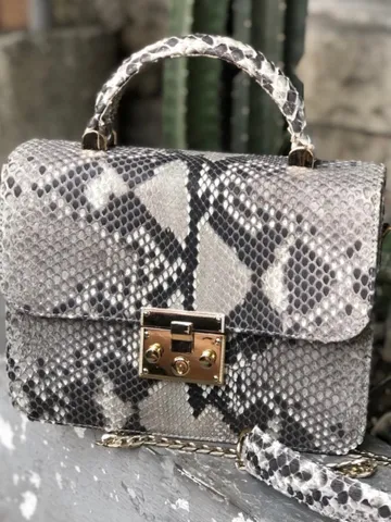 Genuine python skin classy woman bag | designer leather bag | woman hadle bag | chain crosshandle elegant snake bag | Snake print purse $250.00