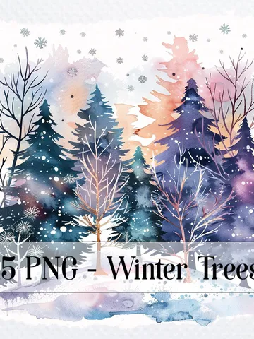 10 Christmas Trees PNG Bundle, Winter Landscape Printable Watercolor clipart fosublimation, High Quality PNG, Digital download, Paper craft $2.64