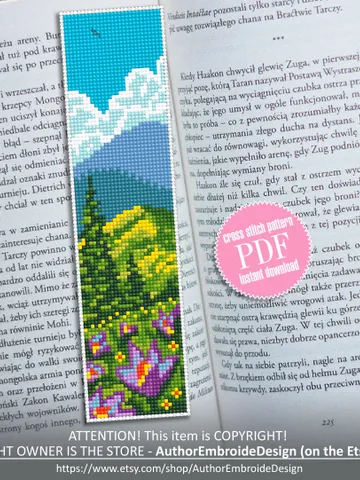 Bookmark nature cross stitch pattern digital PDF Handmade bookmark mountains embroidery beginners Instant download Gift for book lover #B31 $4.40
