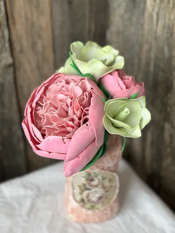 Artificial roses and eustomas in a vase/ handmade artificial flowers/ floral arrangements/ gifts for her/home decoration $159.00