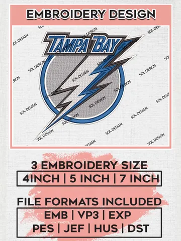 Tampa Bay Hockey Team Logo Embroidery Design, NHL Tampa Bay Lightning Logo Embroidery Files, Hockey Team Machine Embroidery, Machine Embroidery Design $6.99