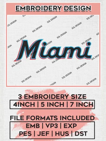 MLB Miami Wordmark Logo Embroidery Files, MLB Miami Marlins Team Embroidery, MLB Teams, 3 sizes, MLB Machine embroidery designs, Digital Download $6.99