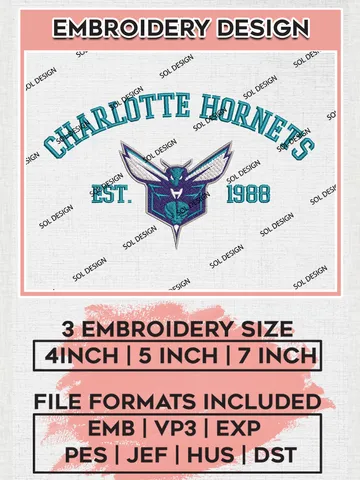 NBA Charlotte Hornets Basketball Team Est Logo Embroidery Design, NBA Charlotte Hornets Logo Embroidery Files, Basketball Team Machine Embroidery, Machine Embroidery Design