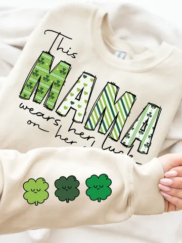 This Mama Wears Her Luck on Her Sleeve, St Patrick png, St Patrick's Sublimation, Lucky Clover png, Mama Sublimation, trendy mama tshirt png $3.34