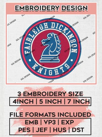 NCAA Fairleigh Dickinson Knights Round Logo Embroidery, NCAA Fairleigh Dickinson Logo Embroidery files, NCAA Teams, Machine embroidery designs, Digital Download $6.99
