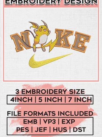 NIKE Raichu Embroidery Design File, Pokemon Anime Embroidery Design, Machine Embroidery Design File,Instant Download EMB_ANIME_192 $6.99