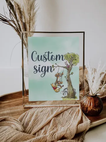 Editable Custom sign Hundred Acre Wood First Birthday party sign; Winnie the Pooh Party; Classic Pooh Party Birthday Download; wp5 $11.62