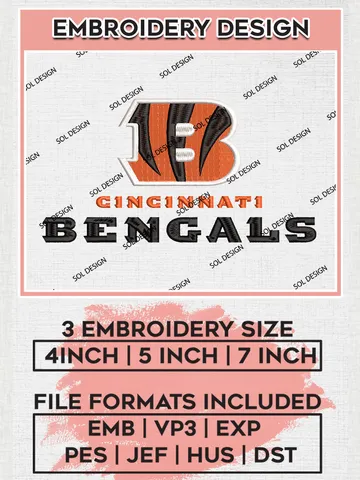 Cincinnati Bengals Football Embroidery files, Bengals NFL Logo Embroidery files, NFL Teams, Football, Digital Download | EMB_SPORT_10 $6.99