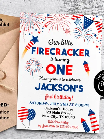 Firecracker 1st birthday invitation, Our little firecracker is turning one invitation,Firecracker invite, Editable template Instant download $7.00