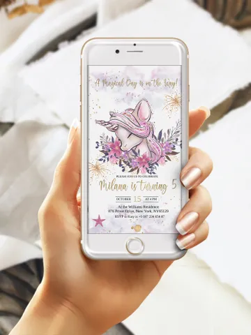 Unicorn Birthday Digital Invitation Unicorn Online Party Invitation Magical Day is on the Way Magical Birthday Girl Pink Rose Gold ; uc1 $12.78