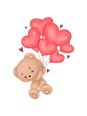 Teddy Bear PNG, Valentine’s Day clipart, Valentine’s Day postcard, Teddy Bear love clipart, Teddy Bear with balloons, Kids clothes print $1.00