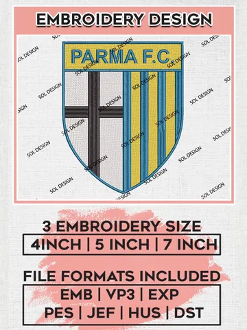 Parma Logo Embroidery Design, Serie A Embroidery files, Serie A Parma Teams, Football, Digital Download $6.99
