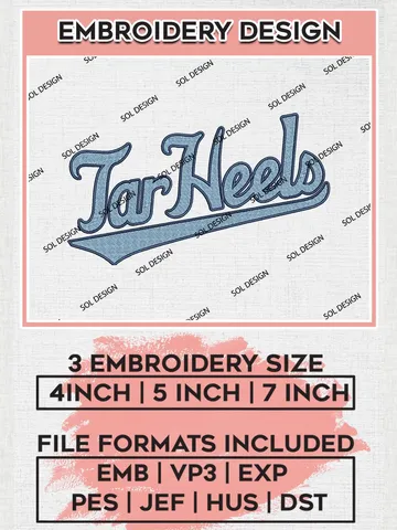 NCAA Tar Heels Team Wordmark Logo Machine Embroidery Design, NCAA North Carolina Tar Heels Team Design Design files, NCAA Team Embroidery Designs, NCAA Machine Embroidery Designs, Digital Download
