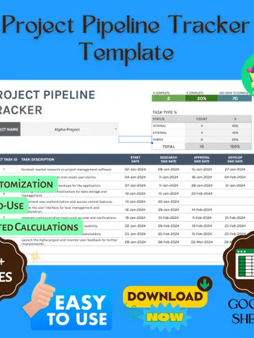 Project Pipeline Tracker Template, Editable Google Sheets, Sales and Project Management Tool, Workflow Tracking Template $8.26