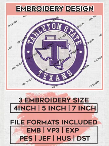 NCAA Tarleton State Texans Round Logo Embroidery, NCAA Tarleton State Texans Logo Embroidery files, NCAA Teams, NCAA Machine embroidery designs, Digital Download