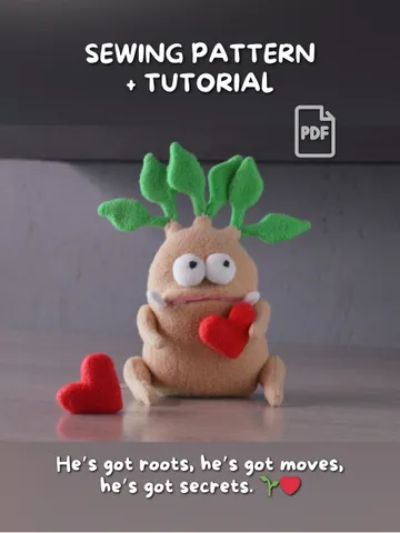 PDF Fleece Plush Pattern – Root Plant Softie with Leaf Hair $11.00