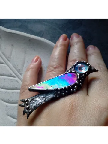 Stained glass bird brooch, Hummingbird pin, iridescent stained glass, exotic bird pin, Tropical bird brooch $48.00