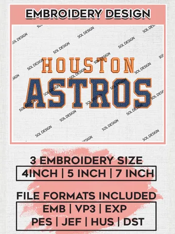 Houston Astros MLB Wordmark Logo Machine Embroidery Files, MLB Houston Astros Team Embroidery, MLB Teams, 3 sizes, MLB Machine embroidery designs, Digital Download $6.99